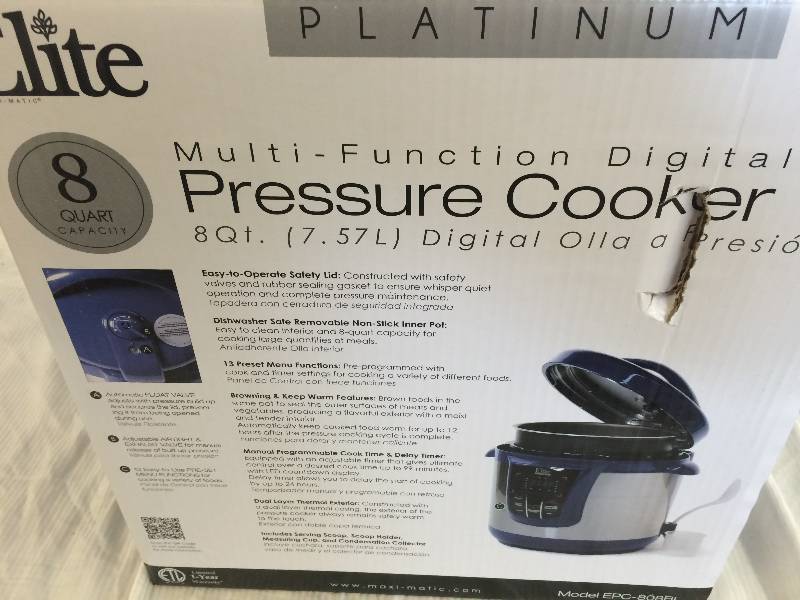 lot 106 image: Elite 8-Function 10-Quart Electronic Pressure Cooker retail $159