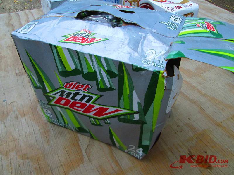 20 cans of diet Mountain Dew, damag...