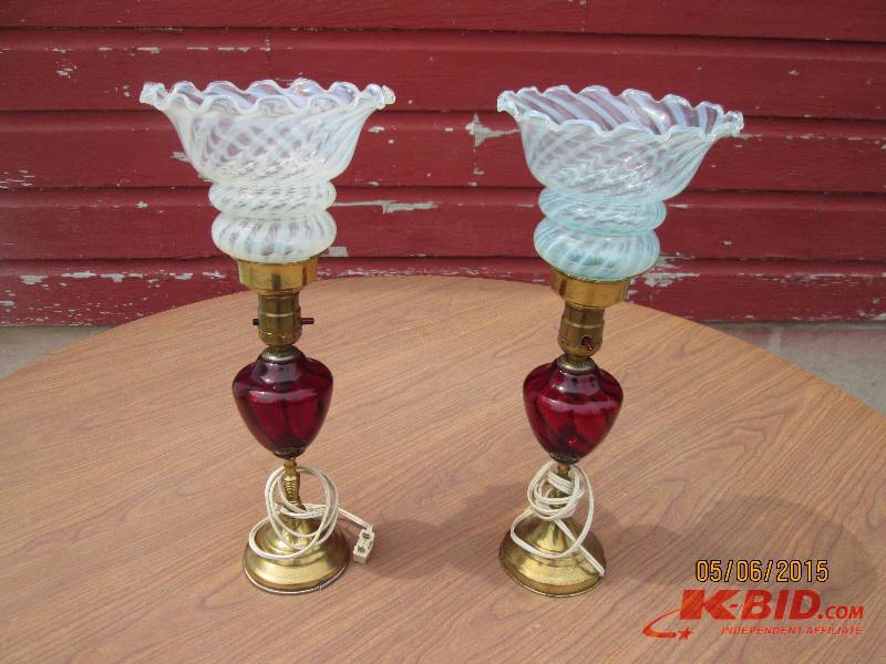 Vintage side table lamps. Red glass...