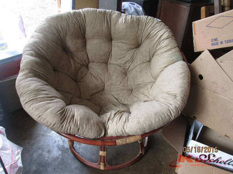 Large round chair with tan cotton f...