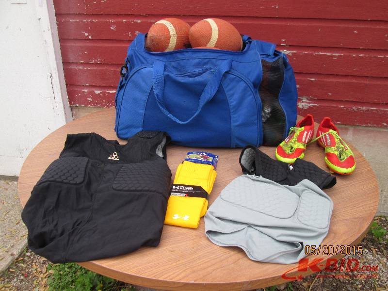 Football practice gear. Bag of foot...