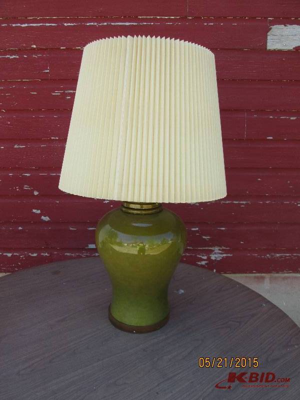 Large base green lamp with shade...