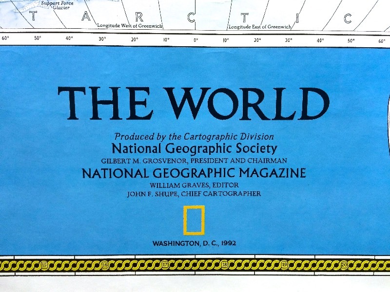 Oversized Large & Colorful Global Wall Map featuring ocean currents & Insets of Population, Religion & Topography