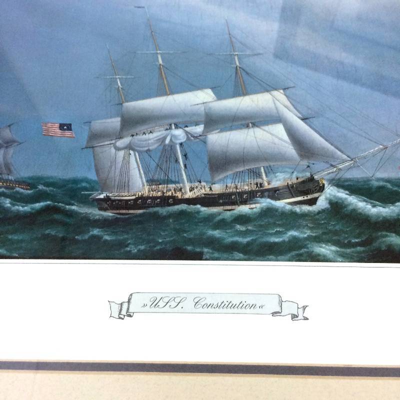 Two Vintage Color Prints of Ships  U.S.S. Constitution & Peter Godeffroy