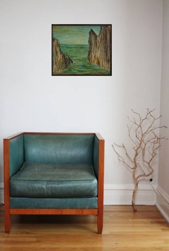 Original Vintage Oil Painting of Sea & Cliffs