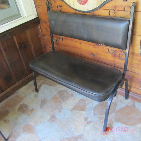 lot 65 image: Leather & Wrought Iron Bench