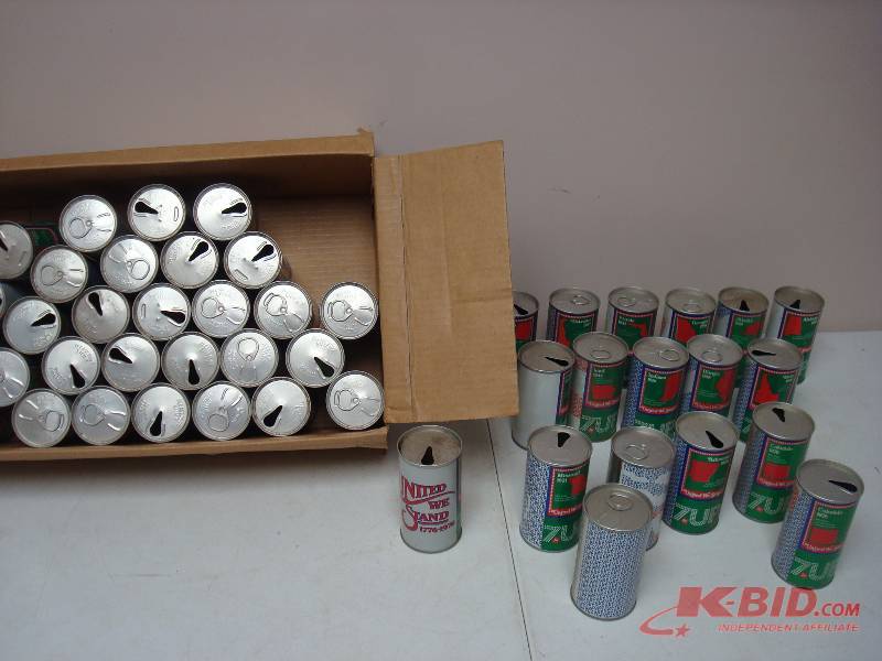 lot 65 image: Lot Of Vintage United We Stand - 7-Up Cans, They Stack Up To Make Uncle Sam