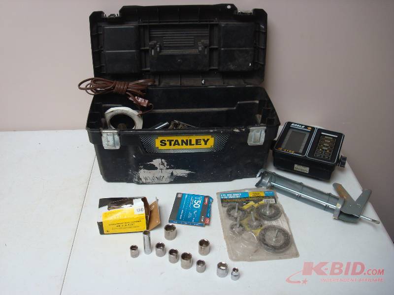 lot 92 image: Box Of Tools And Hardware, Some Craftsman Sockets, Box Is Missing Latch