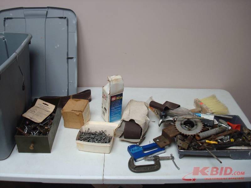 lot 107 image: Bin Filled With Hardware, Bolts, Nails