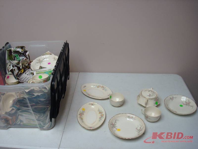 lot 141 image: Lot Of China Dishes, Some Taylor Smith Taylor, Some Is Chipped, More In Bin