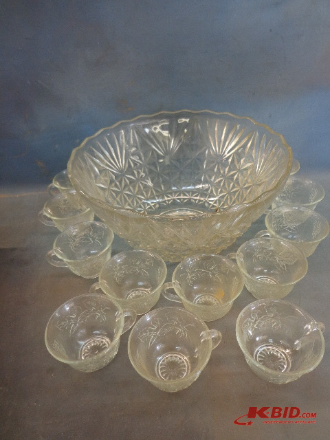 Glass Punch Bowl and Cups