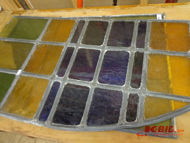 Two Sections of Stained Glass with Lead Molding