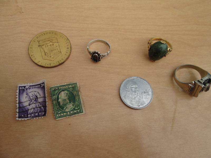 Lot of vintage stamps, rings and co...