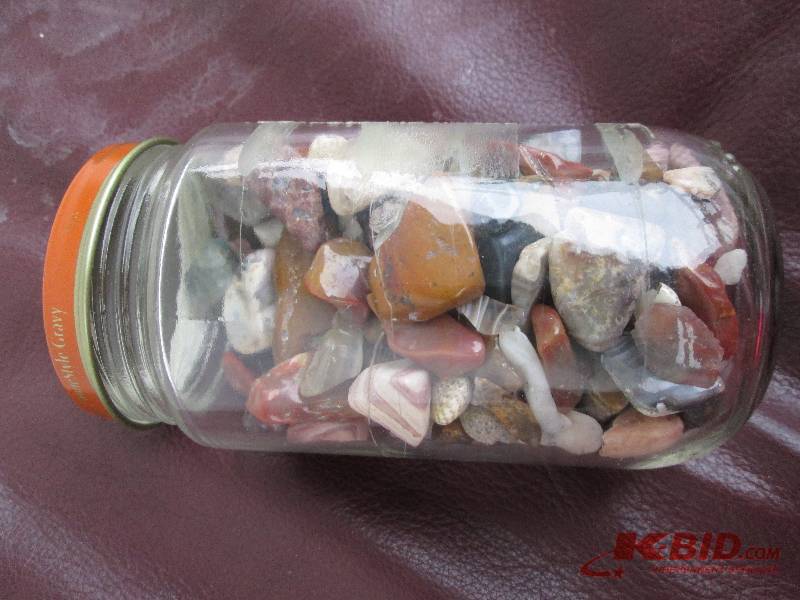 1.5 pound jar of polished agates, a...