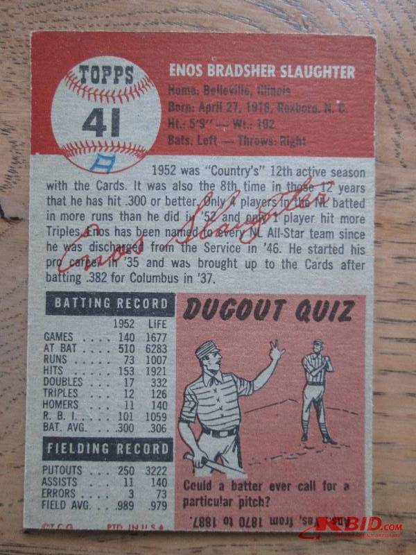 1953 Topps Enos Slaughter Cardinals...