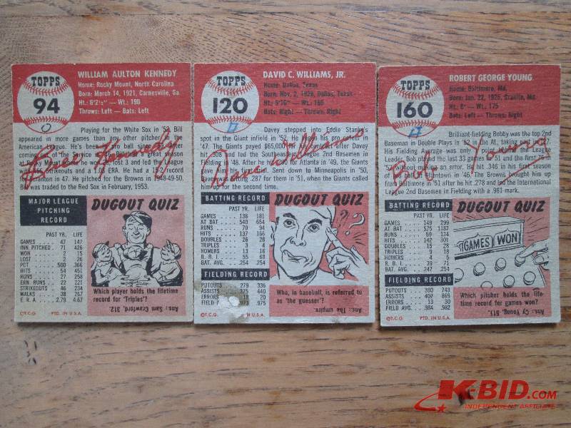 1953 Topps William Kennedy, Davey W...