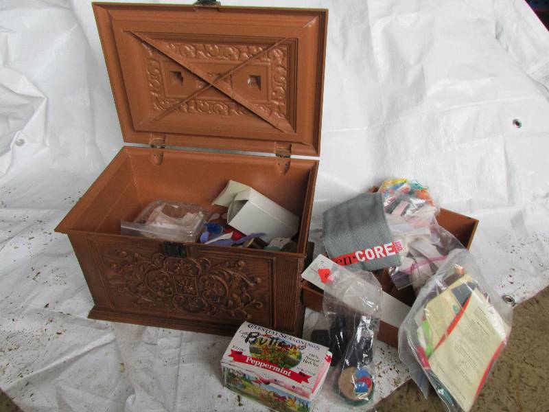 Plastic sewing box with assorted su...