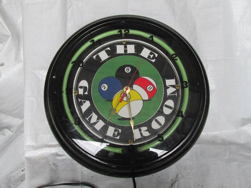 Pool themed clock.  Was neon, the n...