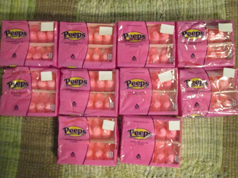 Lot of pink Peeps candy, package ha...