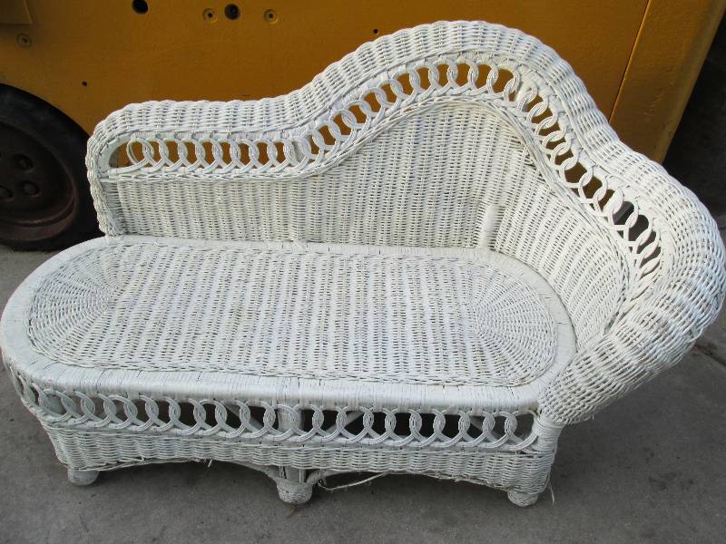 White painted wicker lounge chair f...