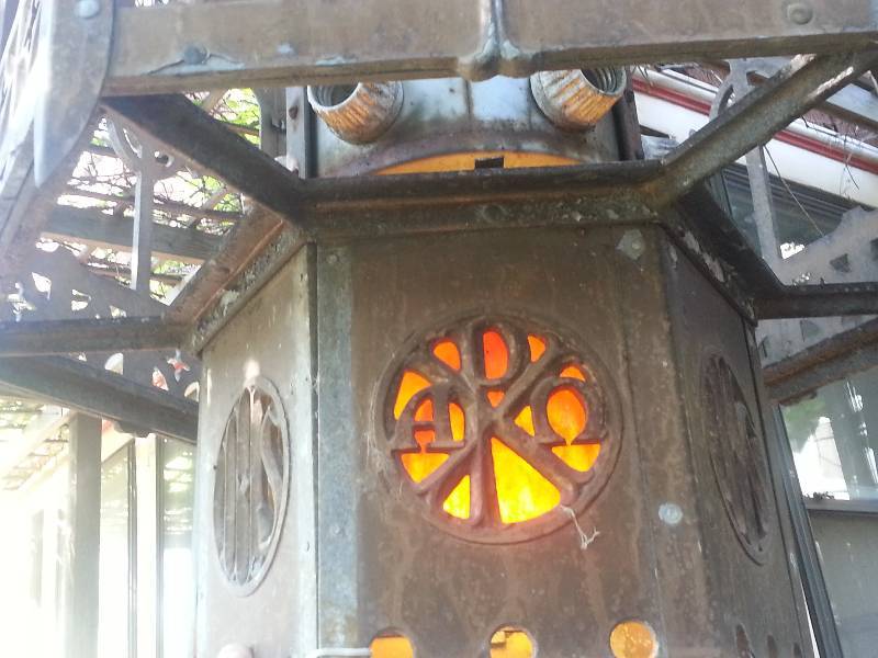 lot 93 image: Large, Religious Wraught Iron Chandelier