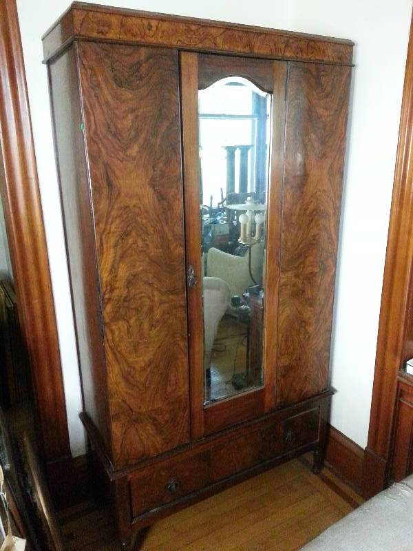 lot 11 image: Vintage  Antique Walnut Burlwood Armoire Wardrobe