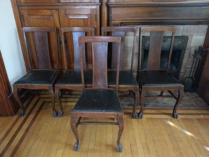 lot 13 image: Lot of (5) Antique Claw Foot Chairs