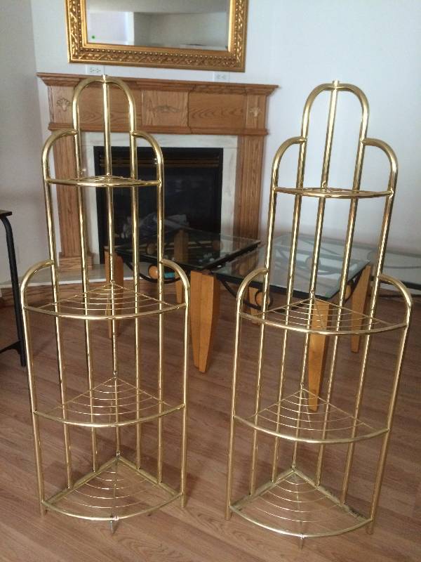 lot 57 image: Two Matching Metal Corner Shelves