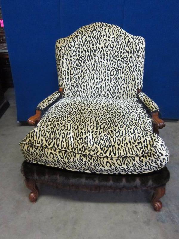 Leopard Print Upholstered Chair & Ottoman