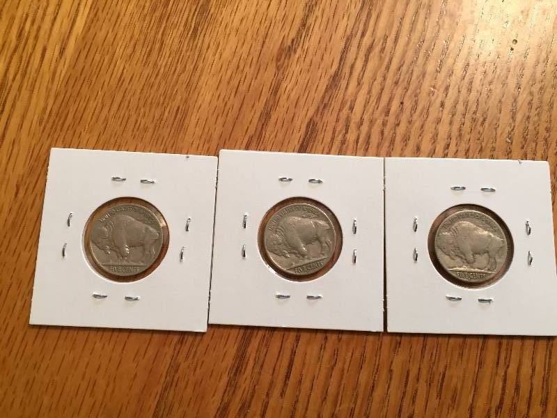 1937 P,D AND S BUFFALO NICKELS