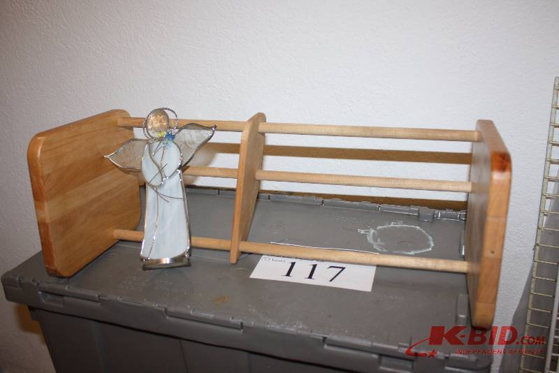 Shelf Lot Including Blossom Onion Fryer Onion Machine Towel Rack Angel Decoration And More.