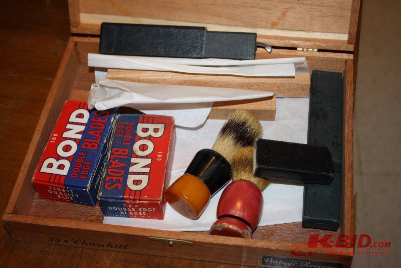 Vintage Shaving Lot Including Shaving Blades Shaving Cream Brush Bond And More.