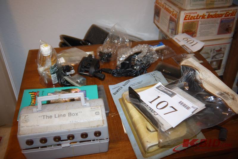 Fishing Lot Including The Line Box Fishing Line Box Reels Cover Visor And More.