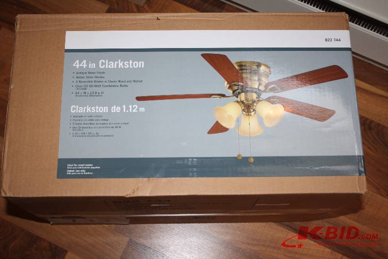 Lot of (2) 44 Clarkston Ceiling Fan w Wood Style Blades & 3 Fixture Light Universal Ceiling Fan Remote Control.