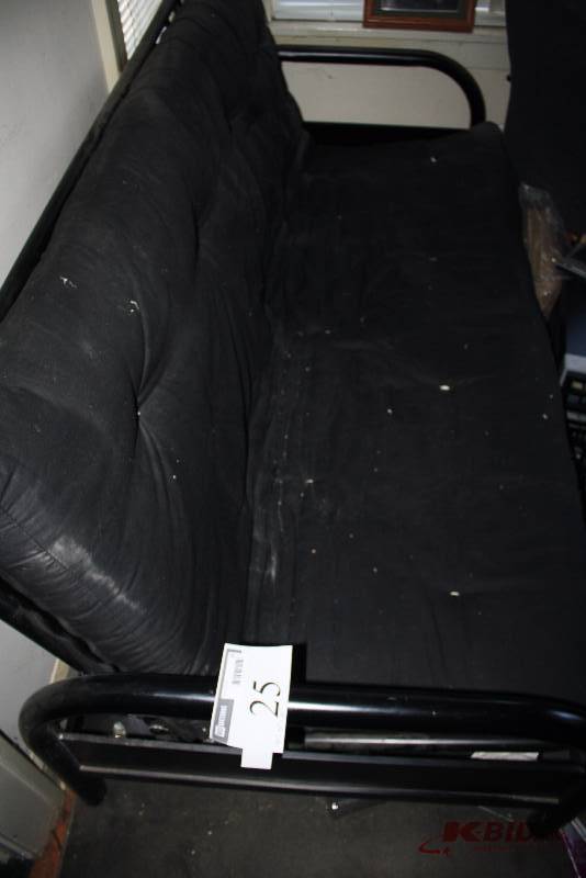 Folding Futon Sofa wMetal Frame & Black Fabric Seat 79 x 35 x 34.