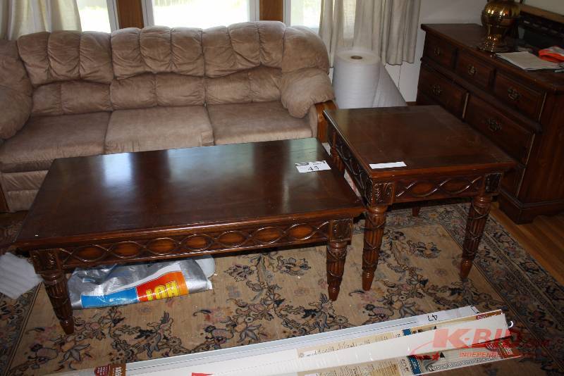 Lot of (2) Wooden Tables wOrnate Scroll Style Work 28 x 25 x 25 50 x 28 x 20.