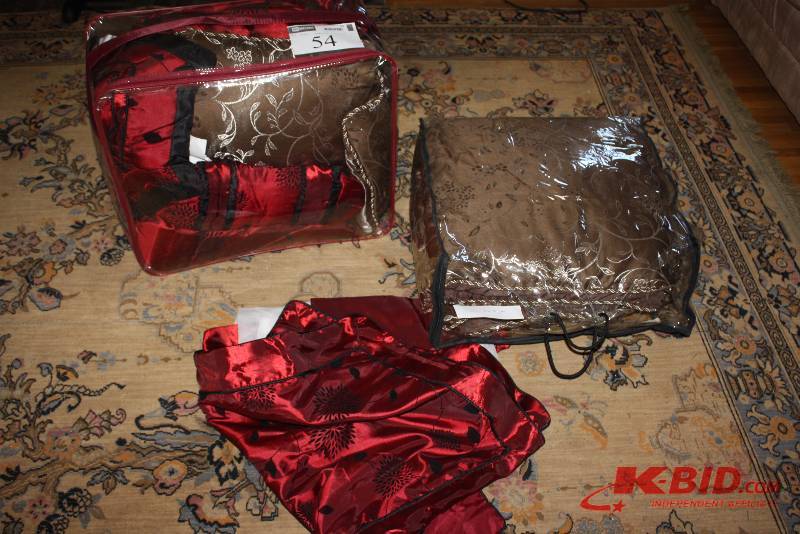 Lot of (2) Nanshing Evangeline Queen Comforter Bed Sets Including Comforter Shams Bed Skirt Euro Shams Square Pillow Oblong Pillow Brown In Package.