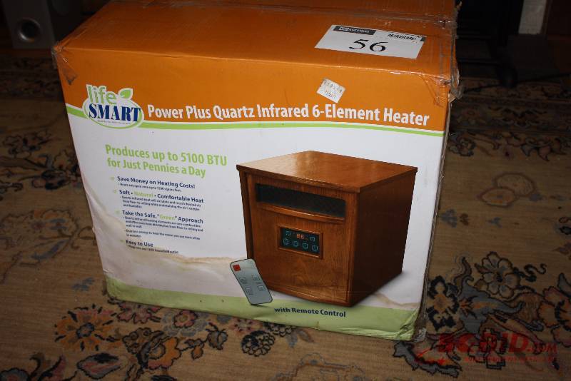 Power Plus Quartz Infrared 6-Element Heater wRemote In Box Wooden Encasement.