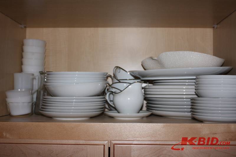 Shelf Lot Including Bowls Plates Drinkware And More.