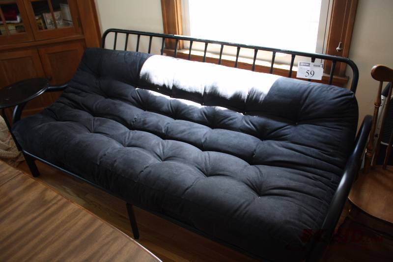 Folding Futon Sofa wMetal Frame & Black Fabric Seat 79 x 35 x 34.