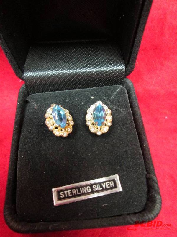 Sterling silver-Swiss blue topaz ea...
