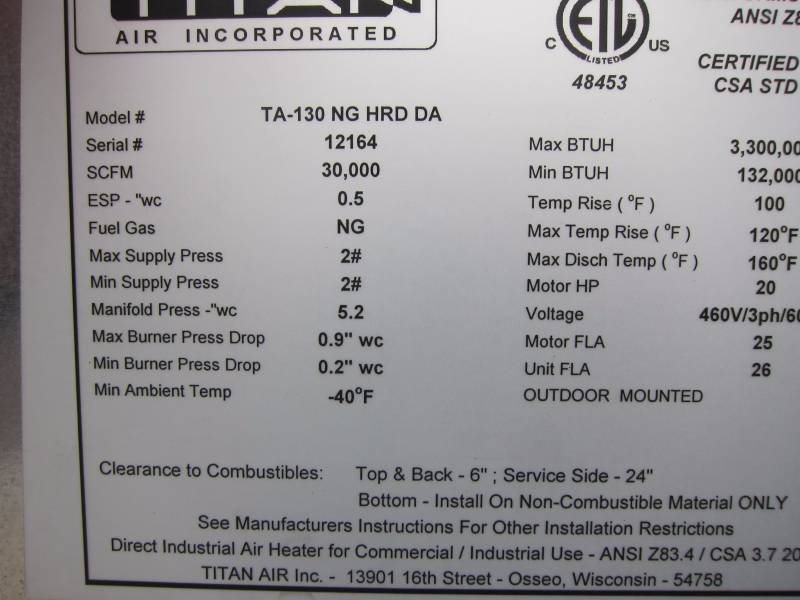 Titan Air MakeUp Unit ABI Johnson Air Rotation Unit KBID