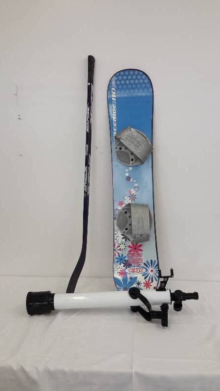 lot 20 image: telescope, snowboard, hockey stick