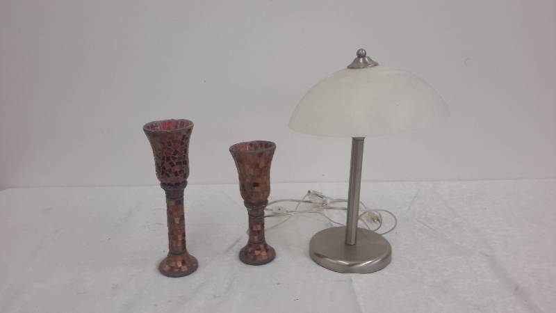 lot 64 image: lamp and candleholders