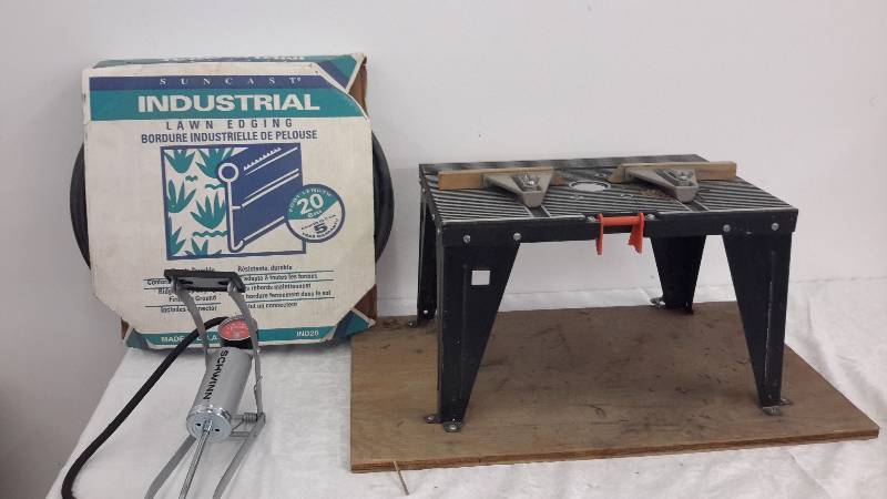 lot 85 image: router table, schwinn pump, lawn edging