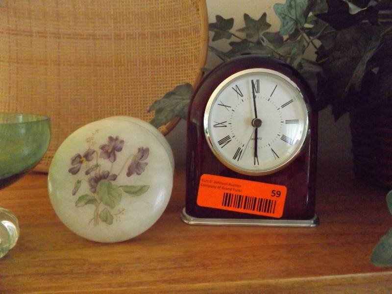 lot 59 image: Clock, Jewelry Box, glasses
