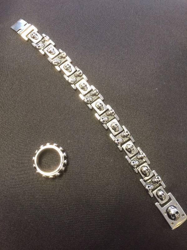 Mens Skull Bracelet & Ring Set