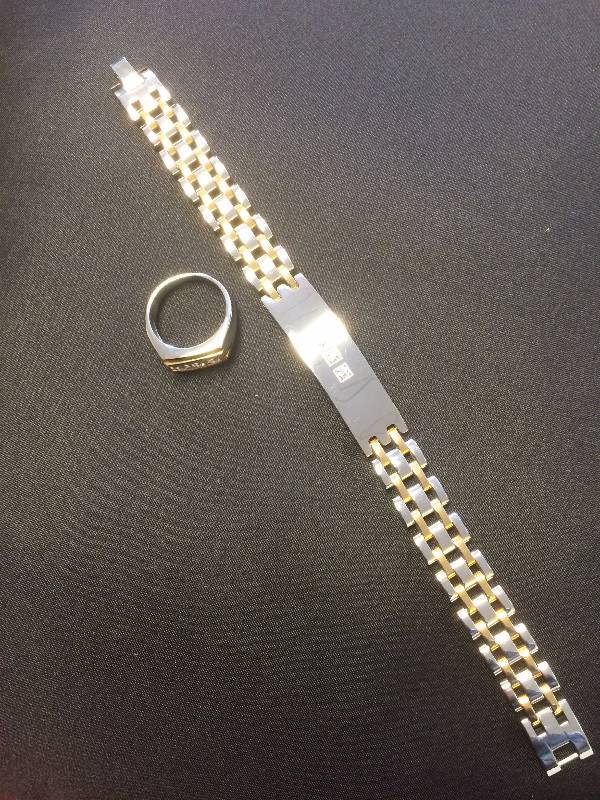 Mens 2-tone Bracelet & Ring Set