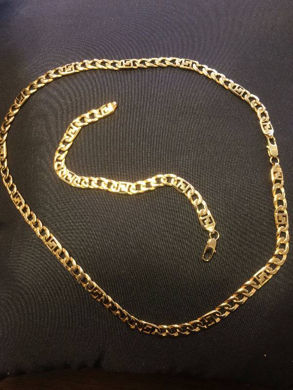 Mens Gold Necklace & Bracelet Set