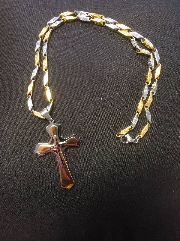 Mens 2-tone Cross Necklace
